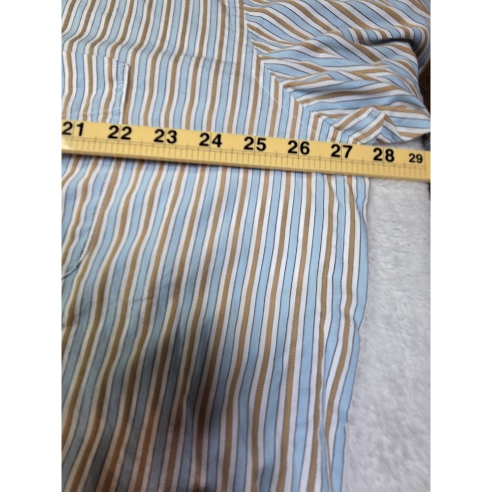 Alan Flusser Men's XXL Striped Dress Shirt Blue Tan Cotton Button Up Classic Fit - Picture 4 of 7